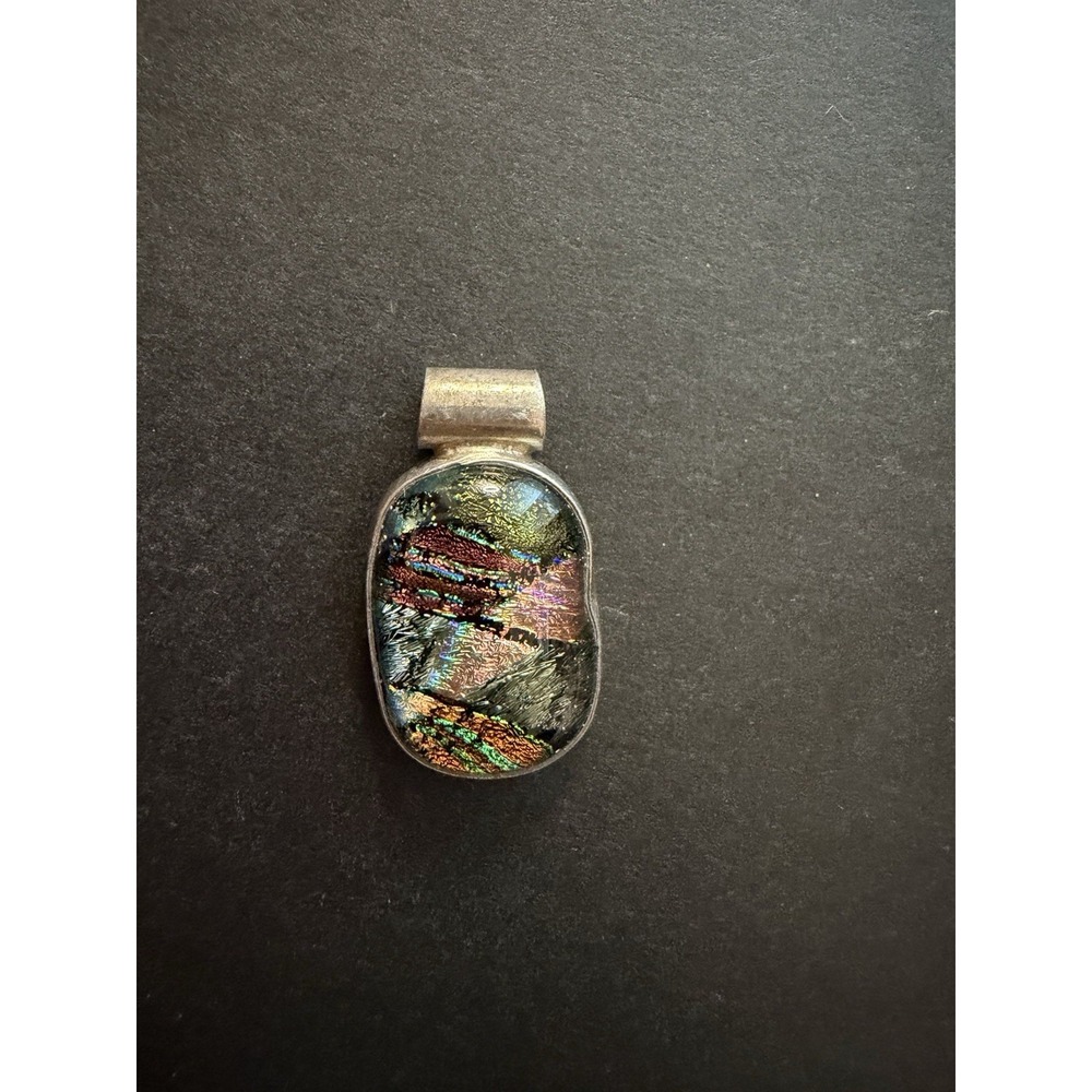 925 Sterling Silver Dichroic Art Glass Pendant Handmade Modernist Jewelry